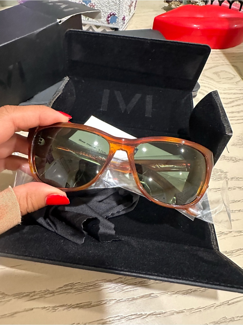 Men's Amber Translucent Sunglasses with Green Lenses